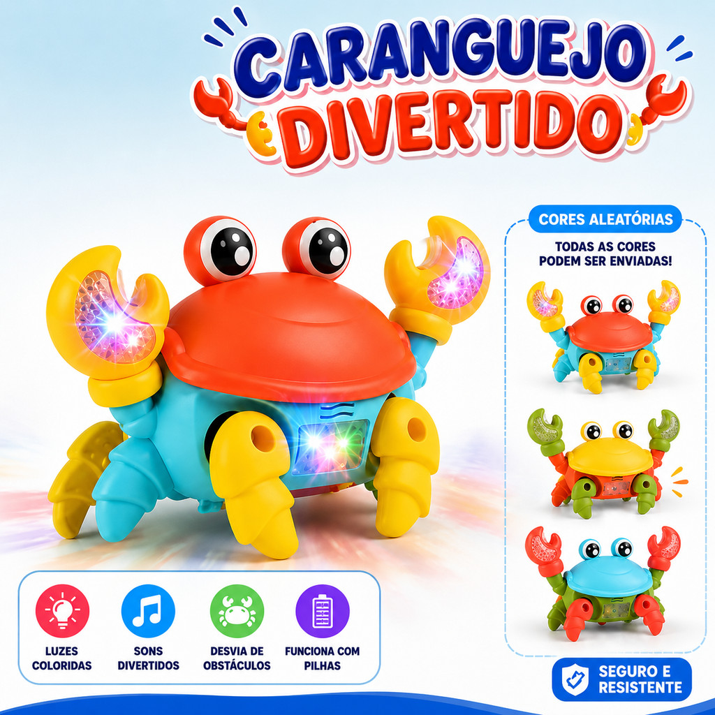 Brinquedo Caranguejo Fujão Musical Som Luz E Movimento Infantil Para Bebês