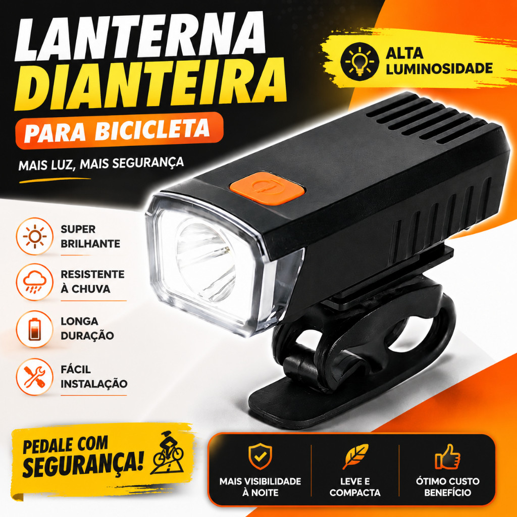 Farol de Bicicleta Frontal LED Recarregável, Luz Super Brilhante e Resistente à Água para Ciclismo Noturno e Aventuras