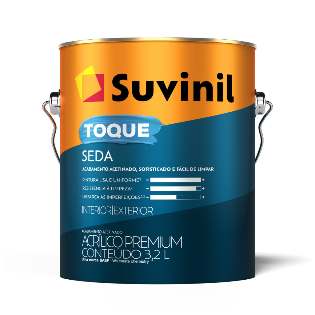 Tinta Toque Seda 3,6L Suvinil Lavável Sem Cheiro Para Paredes Interno e Externo Brilho Suave