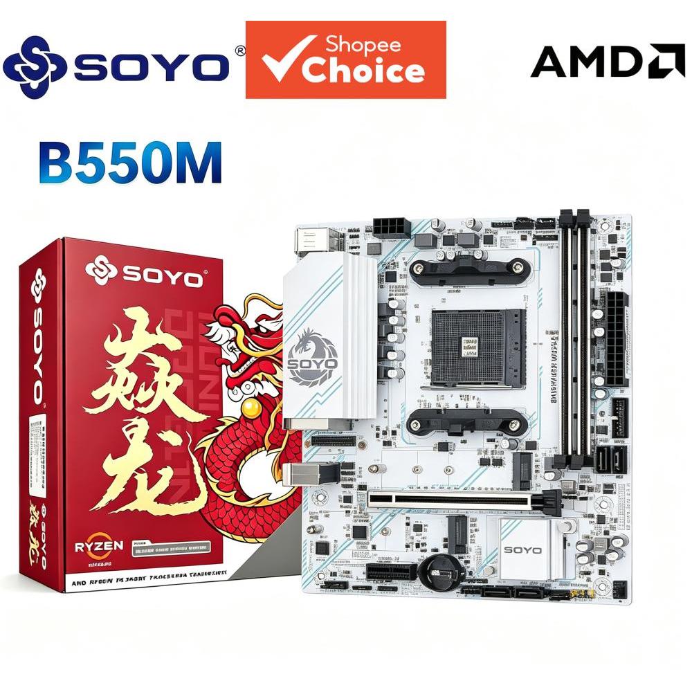 Placa-mãe SOYO AMD B550M DDR4 de canal duplo, suporte a memória M.2 NVME com pino ARGB, compatível com AMD Ryzen 5