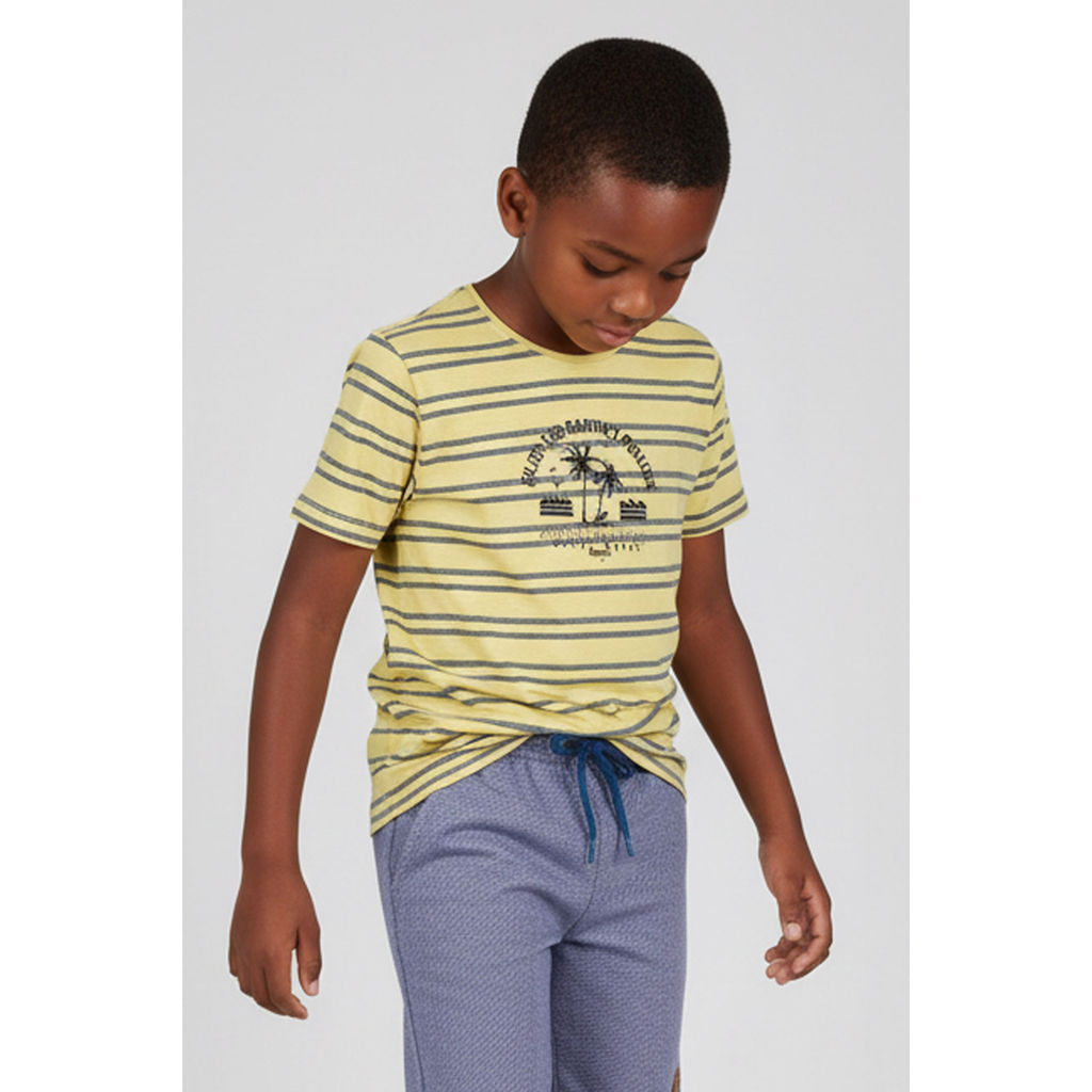 Camiseta Infantil Menino Listras Tropical Elian Amarelo
