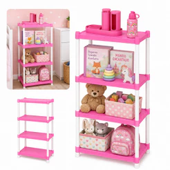 Prateleira 4 Estante Rosa Infantil Quarto Multiuso Organizadora 7kg Bebê Modular Resistente Plástico