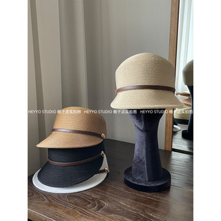 Estilo coreano Retro palha pico boné feminino verão de aba larga respirável chapéu de sol mostrando rosto pequeno cinto 