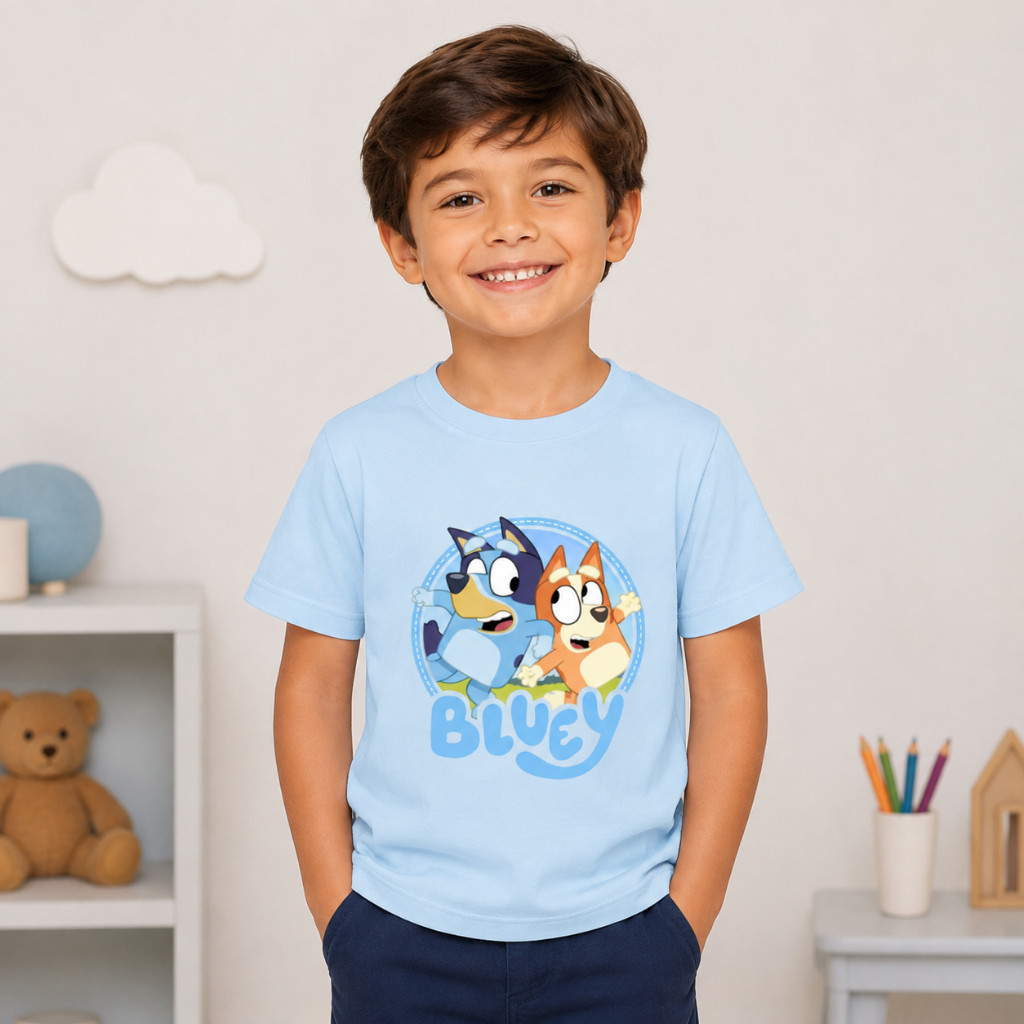 Camiseta Blusa infantil estampa personagens cachorro blue desenho animado para crianças 100% algodão confortável