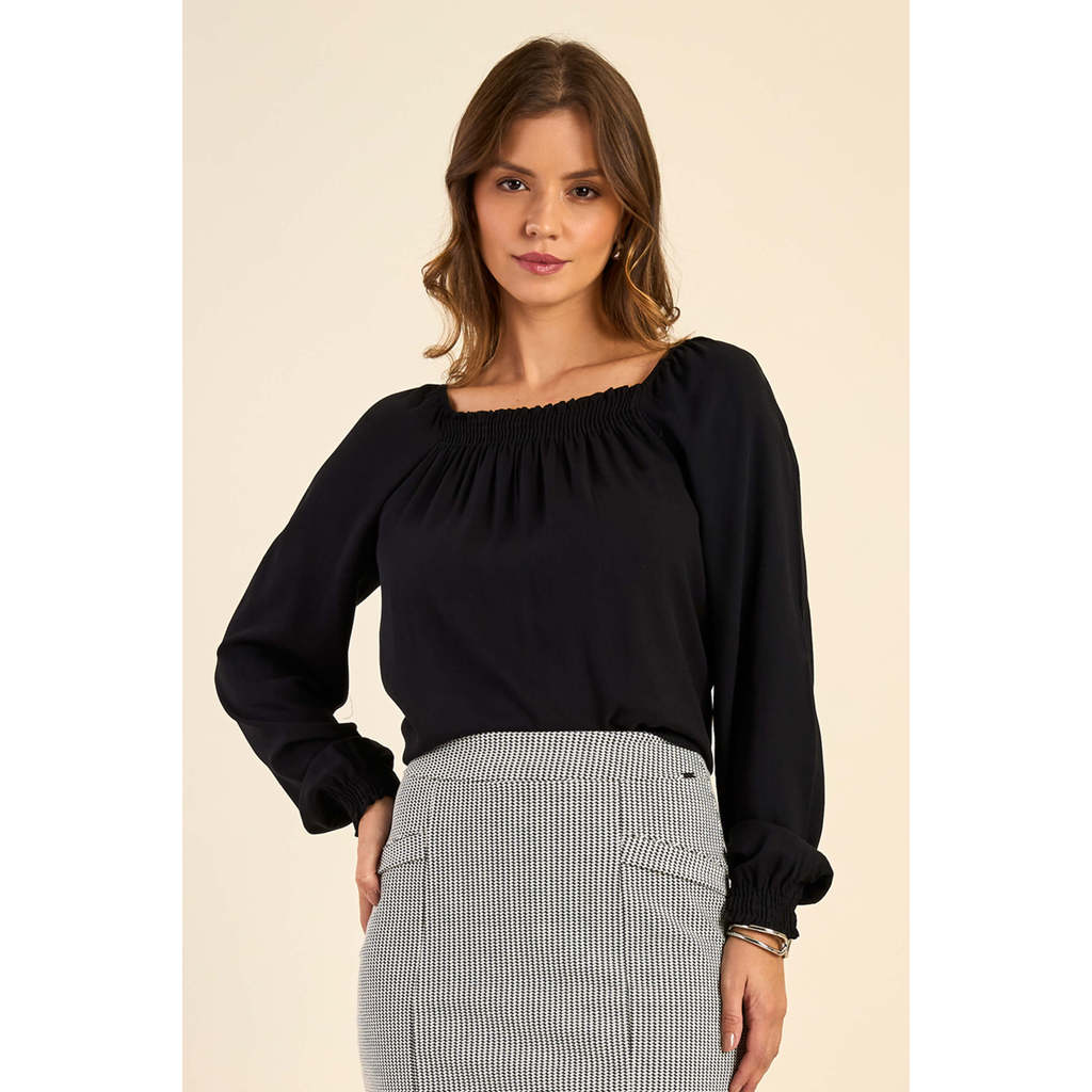 Blusa Feminina Ciganinha Manga Longa Marialícia Preto