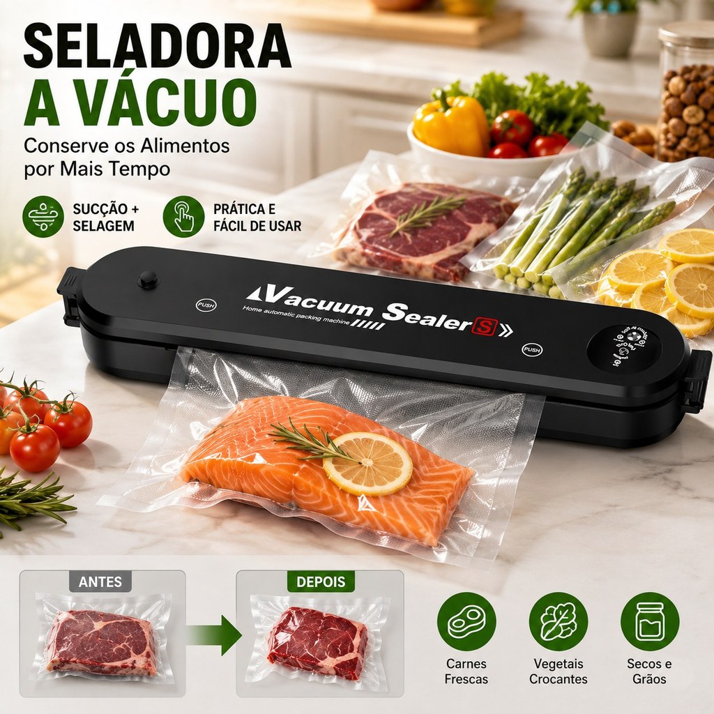 Seladora a vacuo de Alimentos Doméstica Bivolt Hermética Vacuum Sealer