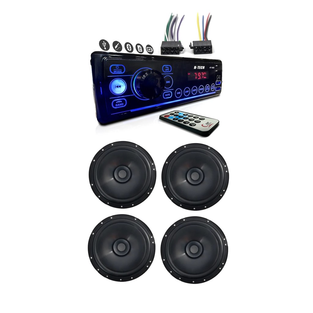 KIT 4 ALTO FALANTES FULL RANGE 6" 220 RMS + RÁDIO BLUETOOTH/USB