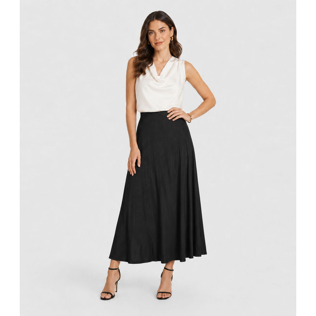 Saia Feminina Midi Evase Dianna Preto