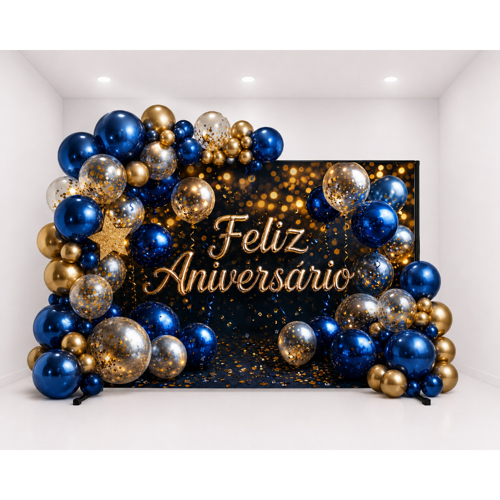 Painel Floral Luxo Feliz Aniversário Fundo Fotográfico Festa