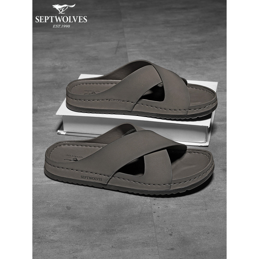 Sete lobos masculino antiderrapante sola macia exterior usar sapatos de praia 2026 verão novo estilo merda-piso aberto