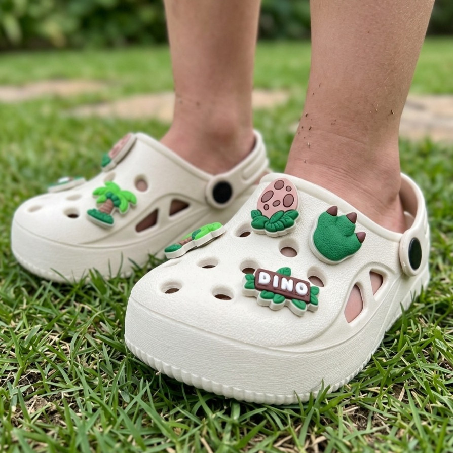 Babuche Sandália Masculino +8 Bottons Dinossauro Infantil Menino Personagem Sola Nuvem e Macio Antiderrapante Borracha