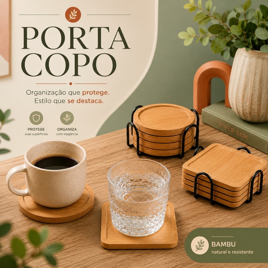 Apoio para Copo Porta Copo de Bambu Com Suporte descansador mesa Redondo Suporte Copo Xícara Caneca para Casa Escritório