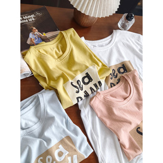 Produzido por Xiaoer Dyeing! Camiseta de manga curta de algodão fino/impressão de letras coloridas/arco com fenda