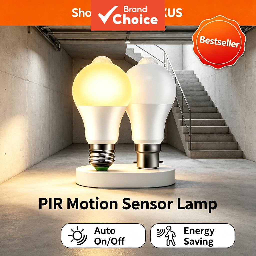Lâmpada LED Com Sensor De Movimento PIR AXUS 12W , Noturna E27 Liga/Desliga Automática Para Segurança Em Garagem Domésti