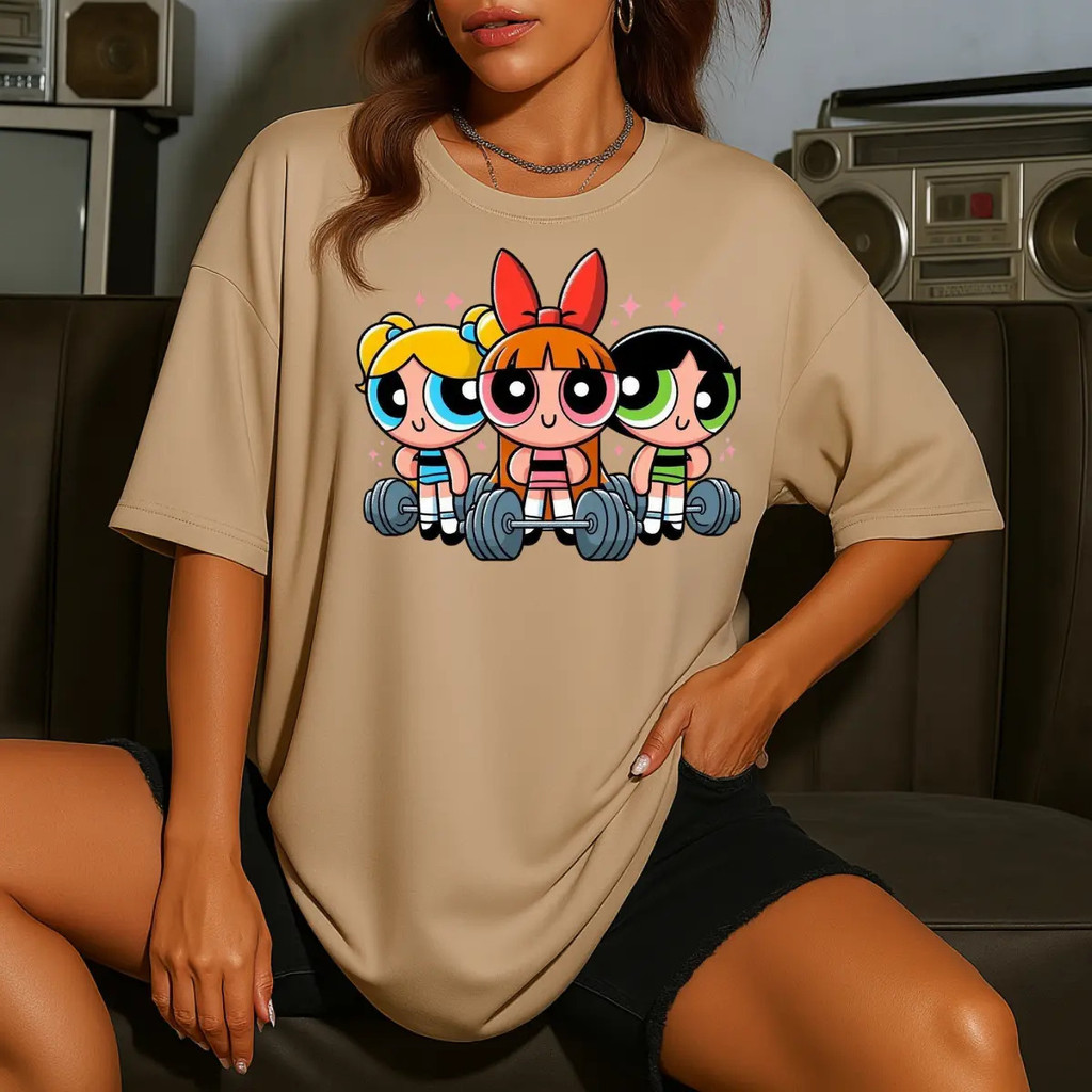 Camisa Camiseta Oversized Gym Feminina Desenho Meninas Superpoderosas Musculacao 100% Algodao Moda