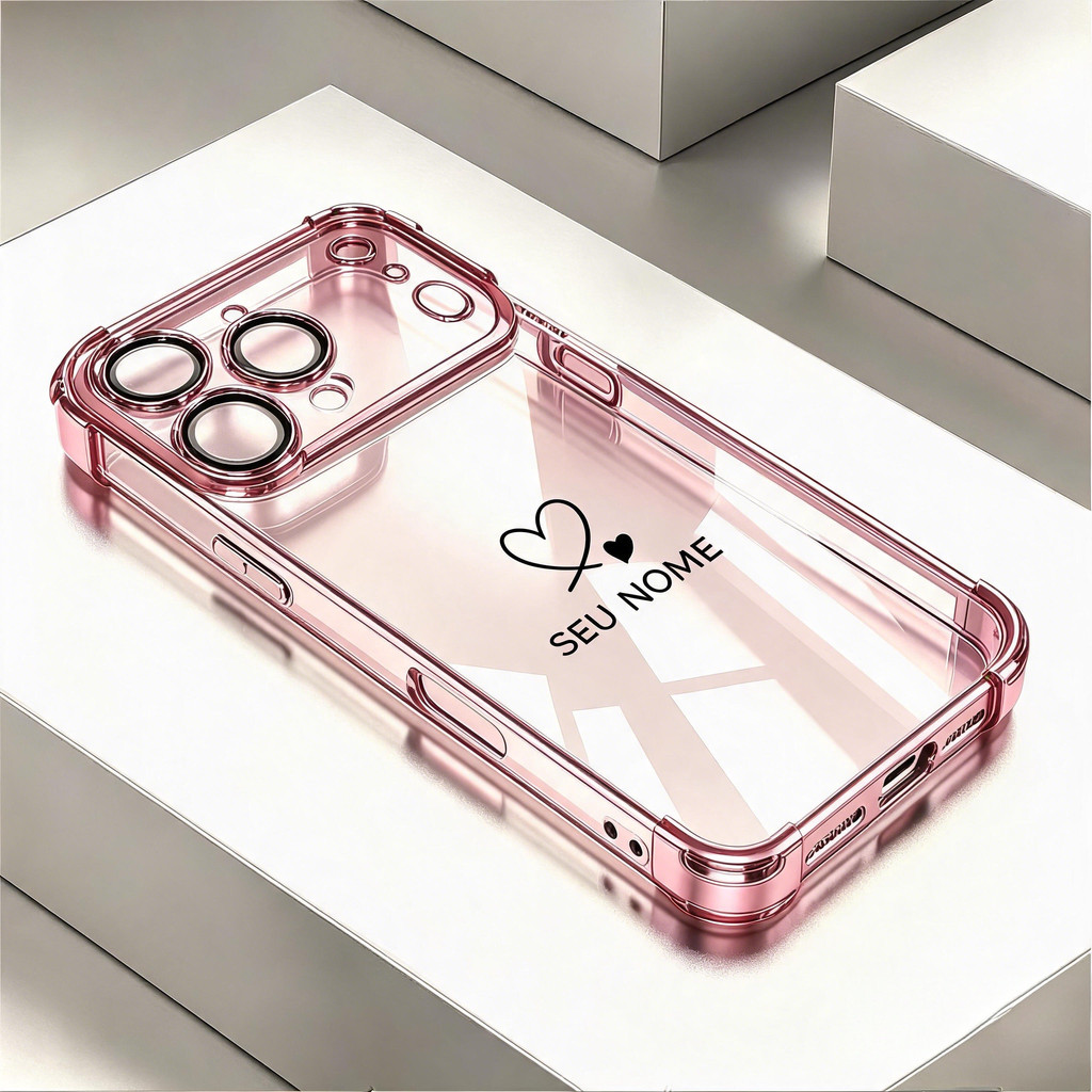 Seu Nome Capa Protetora Anti-Queda Galvanizada Para iPhone 17 Pro Max 16 15 13 12 14 Plus Air Double Heart Capinha