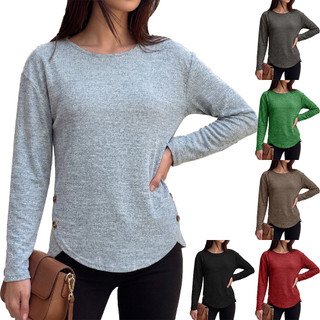 Outono Nova Bainha Dividida T Camisa De Mangas Compridas Feminino Casual Topos