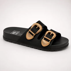 Birken Feminina Papete Sandália Tratorada Slide Maxi Fivela Dupla Dourada Estilosa Moleca Original