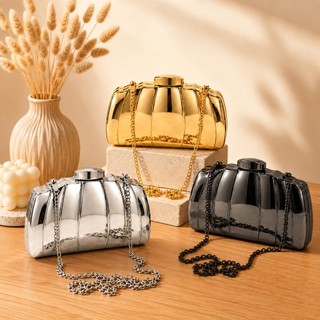 *Bolsa Clutch Feminina de Festa Luxo Metalizada com Corrente Casamento Formatura Madrinha Socia