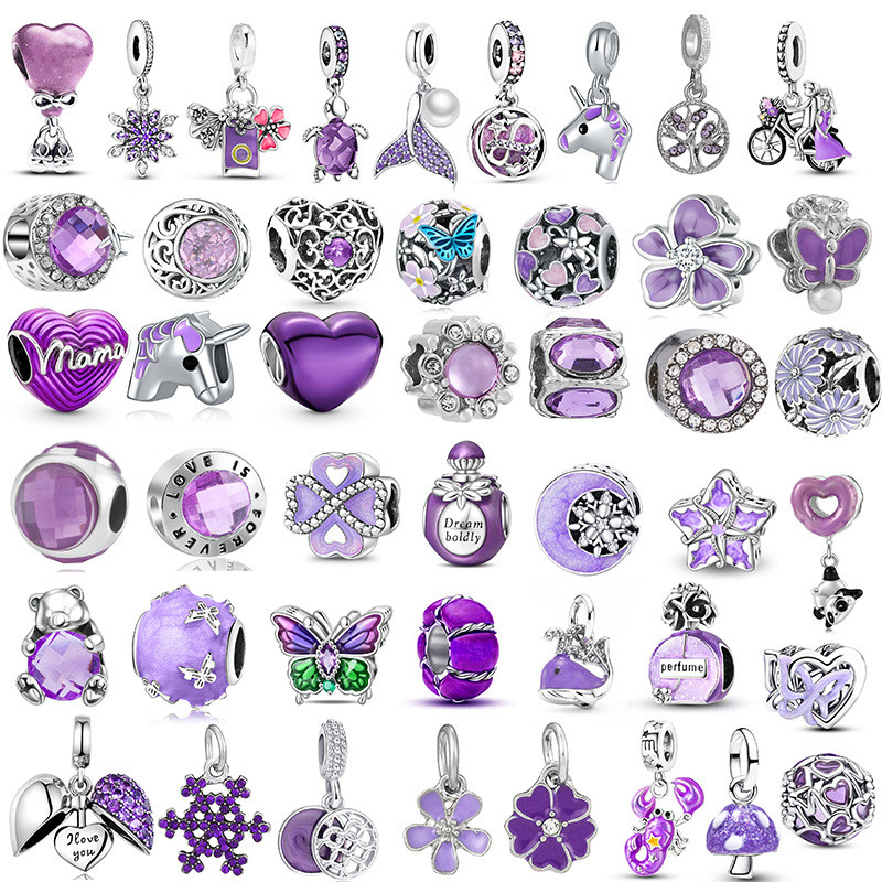 925 Prata Berloques Amor Perfume Colar Pingente Charme Nobre Roxo Pulseira Acessórios DIY Jóias Criativas