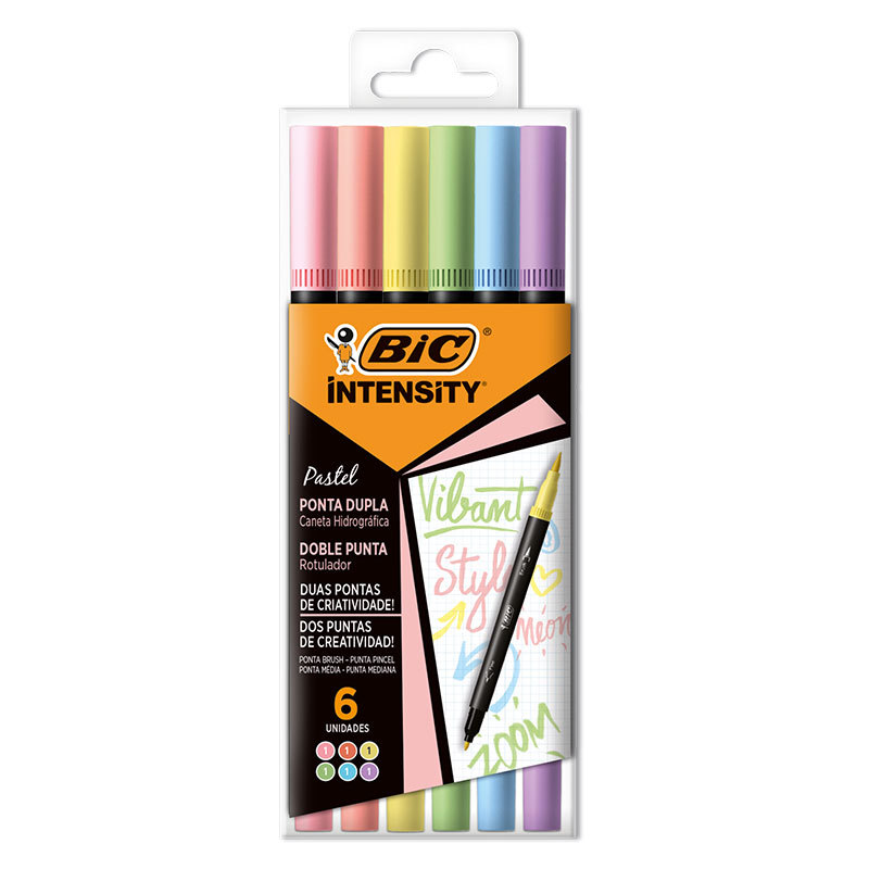 Caneta hidrográfica Intensity Dual Tip Pastel com 6 unidades Bic