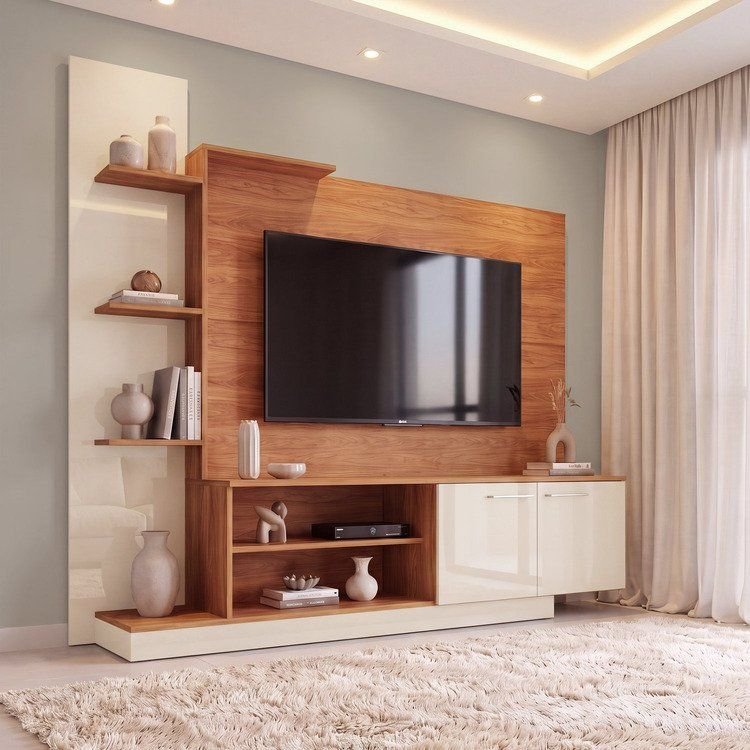 Estante para TV e Home Theater até 55 Polegadas Nichos 2 Portas Cinamomo Off White Havana Cinamomo/Off White