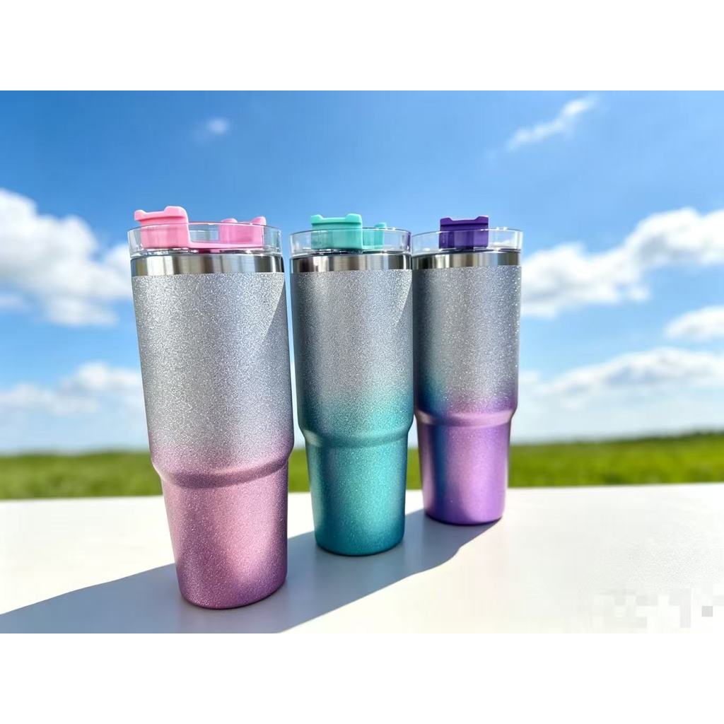Copo de Aço inoxidável  Glitter Brilho Dupla Camada 900ml Canudo Tampa