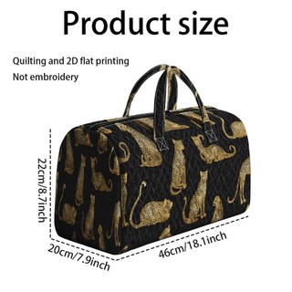 Sacola acolchoada preta com estampa plana 2D 1 com estampa de leopardo dourado, bolsa portátil de viagem para Fitness, v