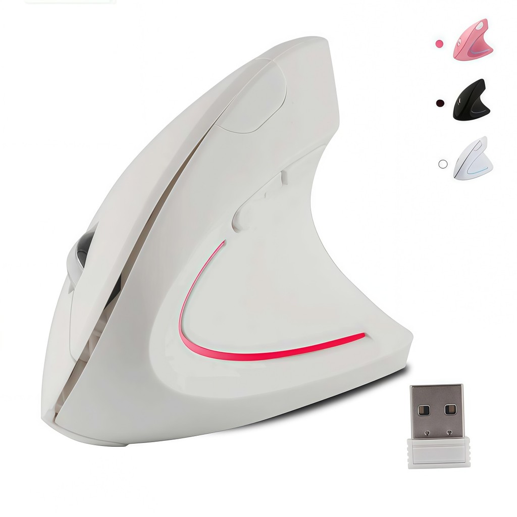 Mouse Vertical Ergonômico 2.4G 1600 DPI, Alivia Dor no Pulso, Óptico sem Fio para PC