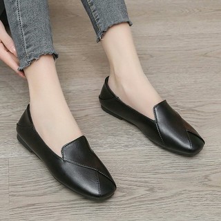 Lok Fu pequenos sapatos de couro feminino ervilhas sapatos 2026 verão estilo britânico plana confortável ervilhas sapato
