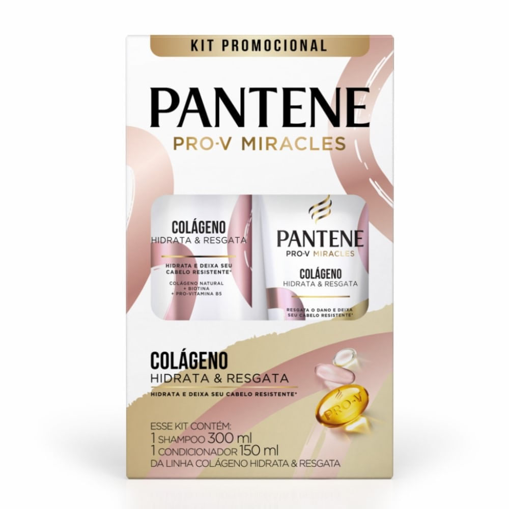 Kit Shampoo e Condicionador Pantene Colágeno Hidrata & Resgata 300ml + 150ml