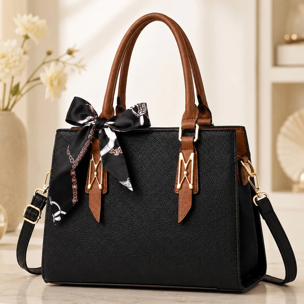 bolsa de mão elegante couro sintético laço de seda alça transversal removivel sofisticada para trabalho e eventos — imagem 1