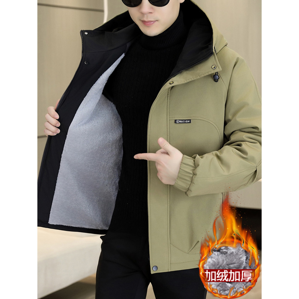 Inverno novo estilo com capuz Parka acolchoado jaqueta forro de lã masculino engrossado macacão jaqueta High-End quente 