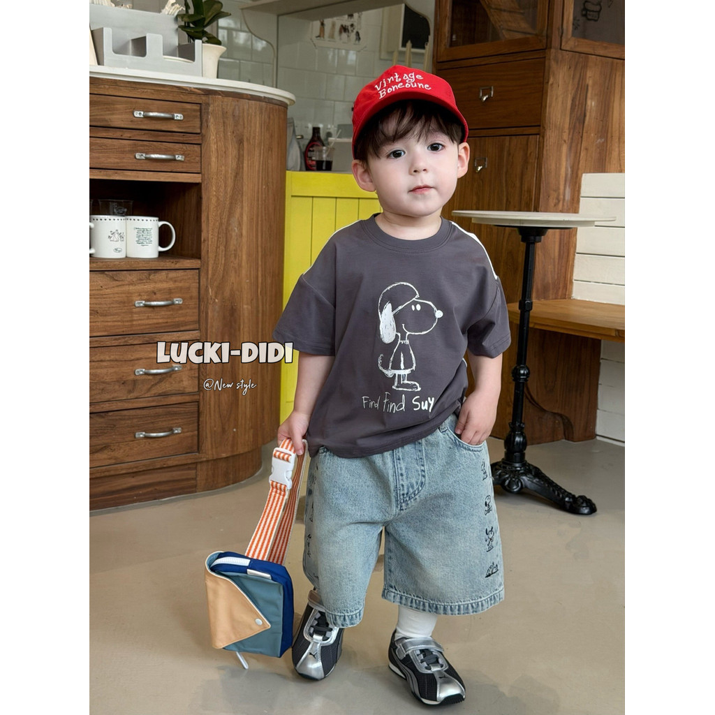 LUCKI crianças roupas infantis coreanas 2026 verão meninos médio pequeno crianças dos desenhos animados camiseta de mang