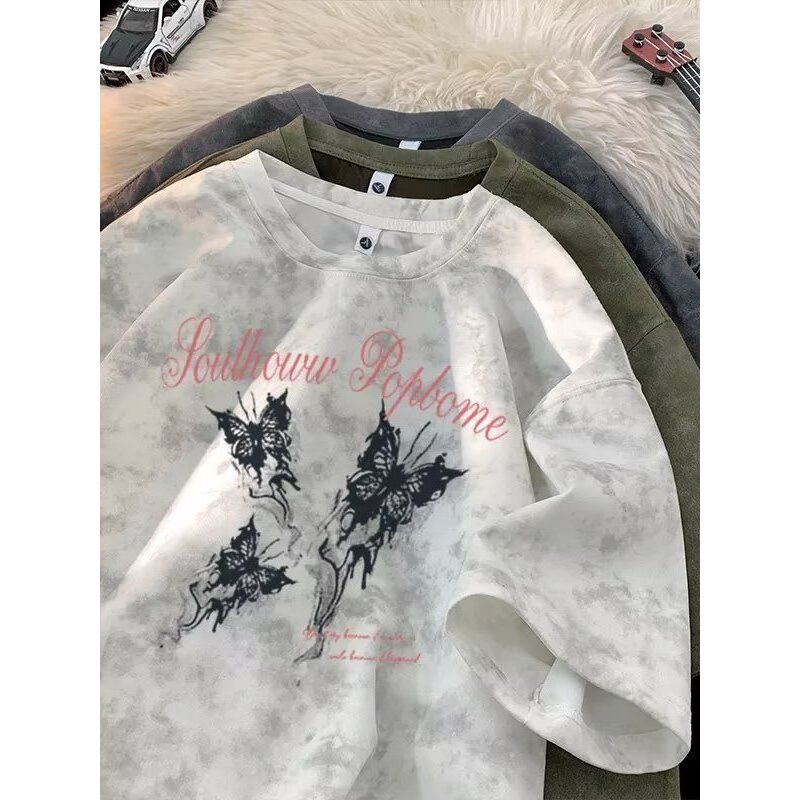 Estilo americano Tie-Dye impresso camiseta de manga curta masculina verão Street Wear pesado Casual solto All-Match na m