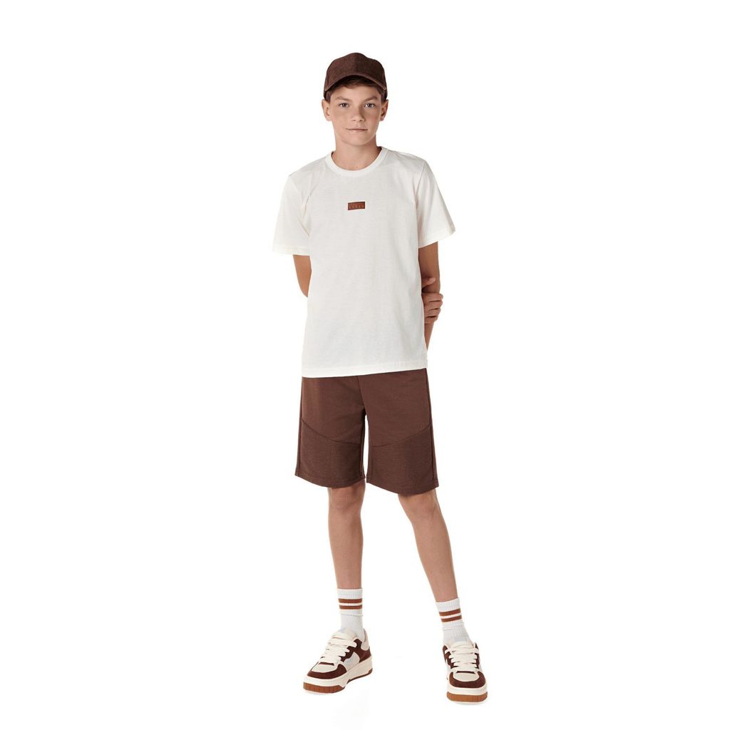 Conjunto juvenil masculino camiseta malha texturizada e bermuda  moletinho recorte