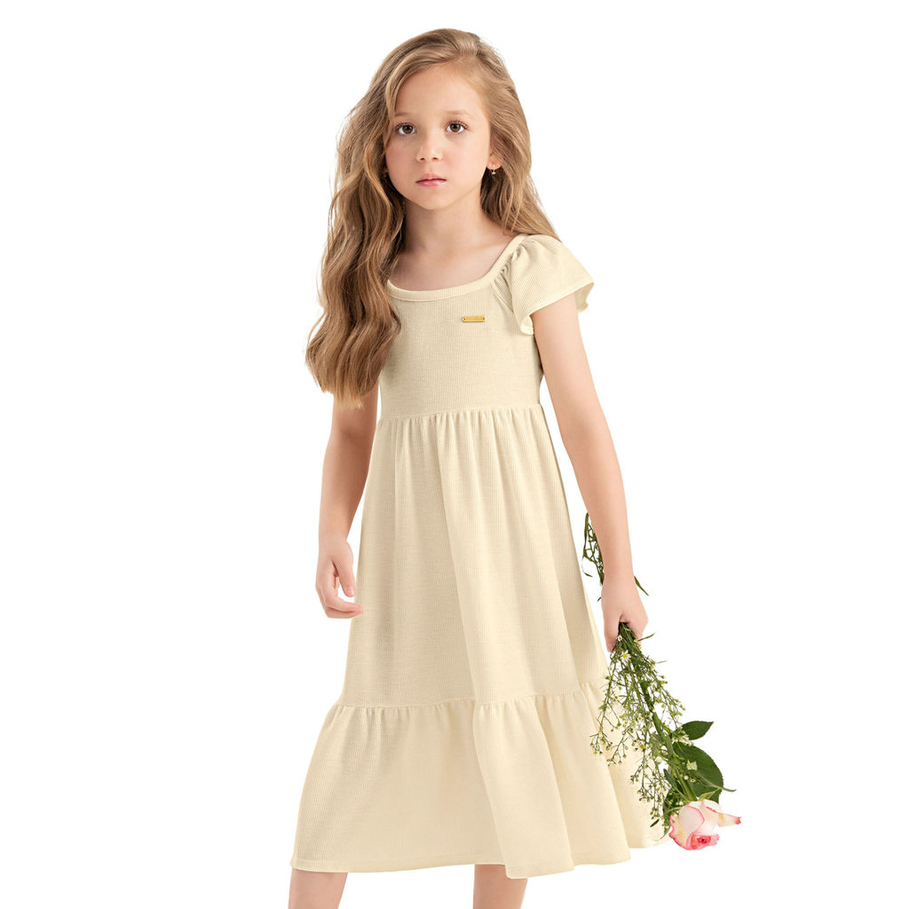 Vestido Midi Infantil Menina Malha Tricô Colorittá Amarelo
