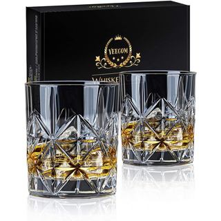 Conjunto de 2 copos de uísque, copos de uísque de cristal de 10 onças, copos de uísque bourbon de fundo grosso, presente