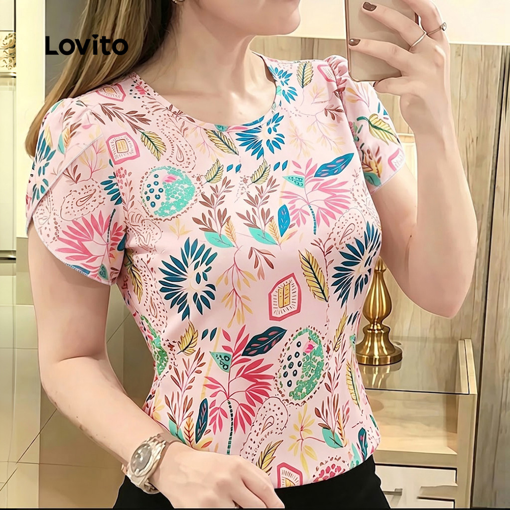 Lovito Blusa Boho com Botão Estampada Blusa Feminina Primavera/Verão L198ED007
