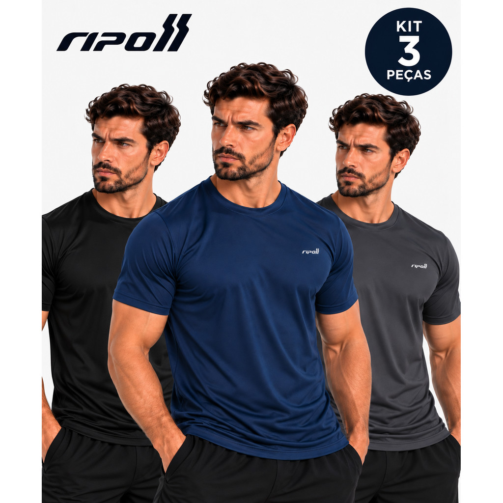 Kit 3 Camiseta Camisa Masculina Treino Dryfit Academia Corrida Elastano Esportiva Fitness Leve Conforto