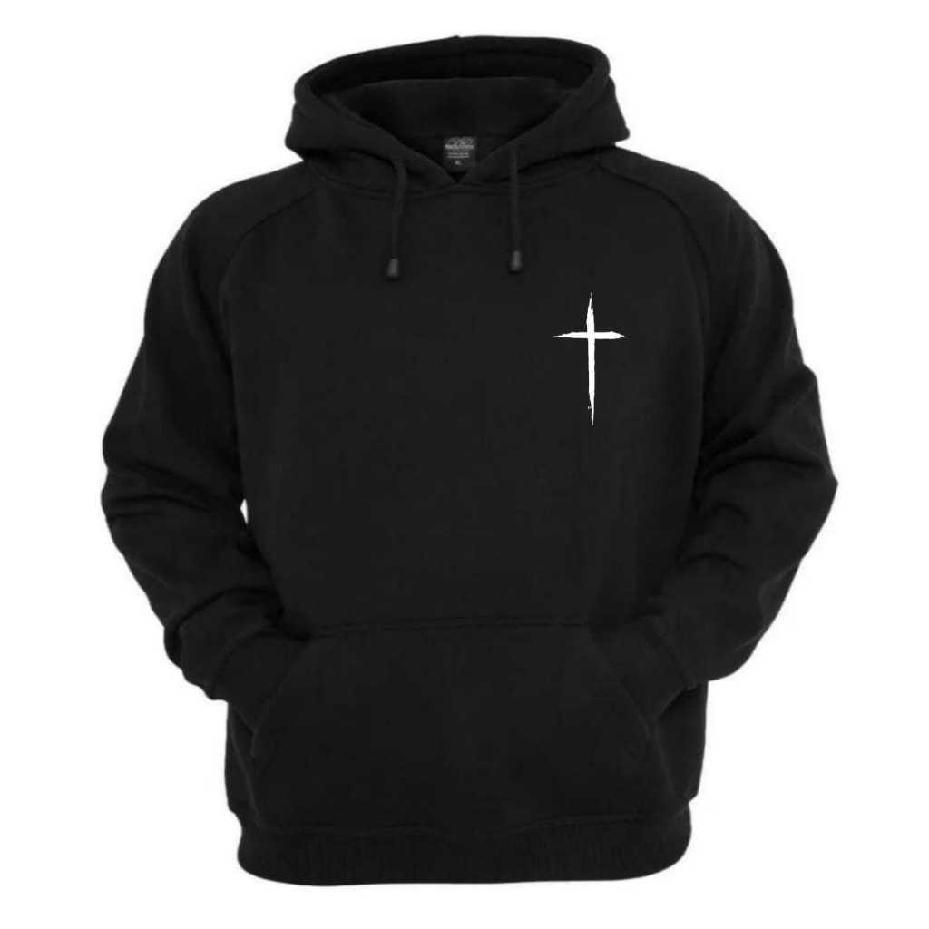 Moletom Blusa de Frio Capuz Flanelado Unissex Flanelado Canguru Estampada Cruz Cristã Envio Imediato