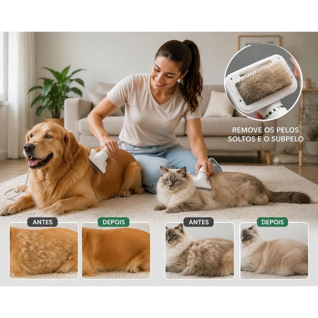 Secador De Pelo Escova Pente Pet Tosa Profissional Portátil 2 IN 1 Remove Pelos Cachorro Gato