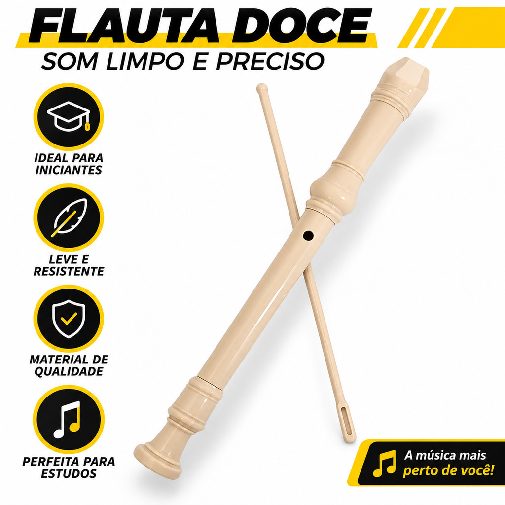 Flauta Doce Soprano Escolar Bege com Vareta de Limpeza para Iniciantes Crianças e Adultos · foto 2