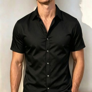 Camisa Social Masculino Manga Curta De Botão Lisa
