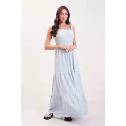 Vestido Longo Com Alças Feminino Marialícia Azul Claro