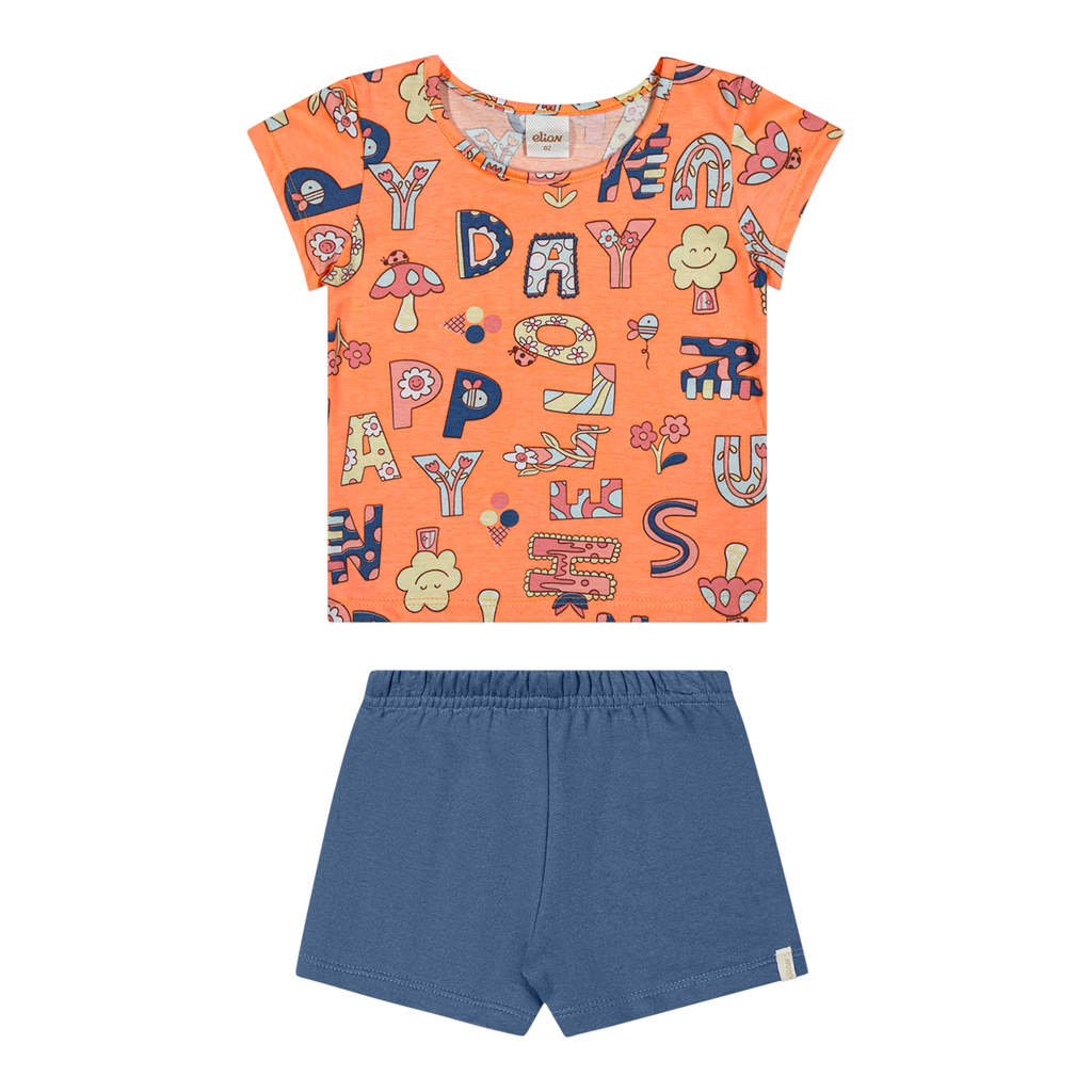 Conjunto Curto Infantil Menina Lúdico Elian Laranja