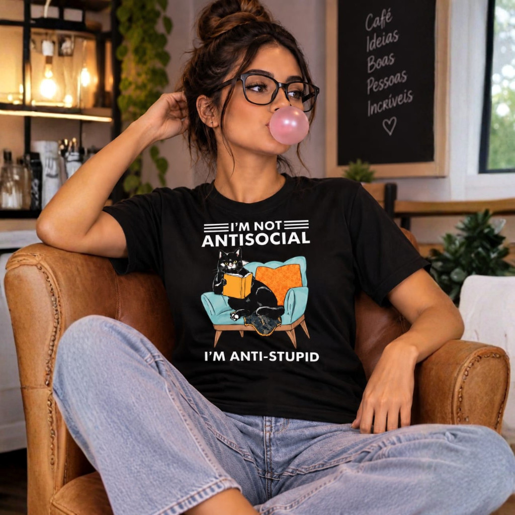 Camiseta Camisa Feminina 100% Algodão Garfild Cafe Fofo Treino Academia Musculação Fitness Oversized