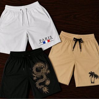 Kit 3 Shorts Masculinos Estampados Paris e Dragão em Tactel Leve para Praia Lazer Verão e Dia a Dia
