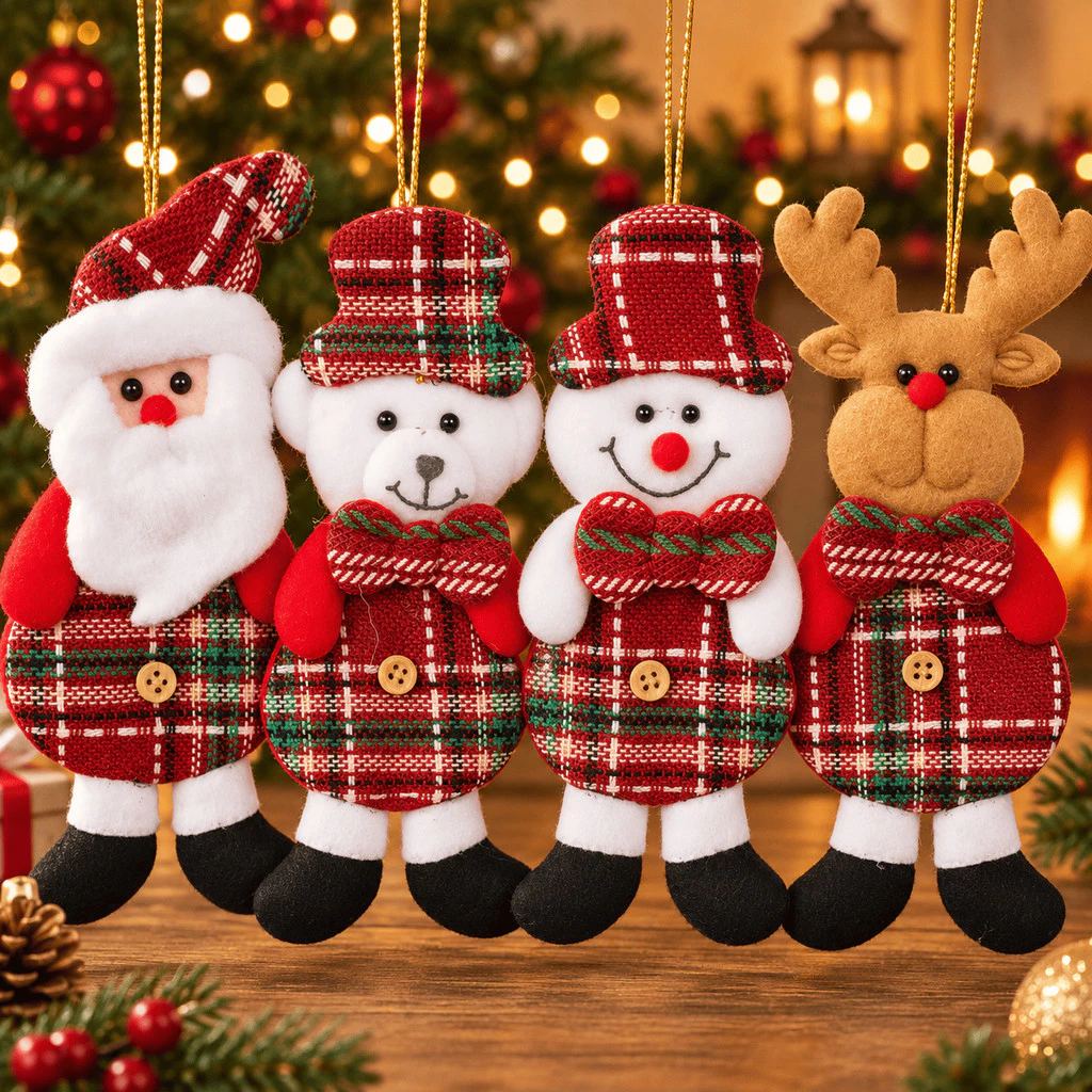 Kit 12 Enfeites Natalinos de Pelúcia 13cm  para Árvore de Natal Papai Noel Alce Urso Boneco de Neve — imagem 1