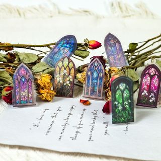 50 Pçs Colorido Vitral Igreja PET Diário Adesivos , Decalques De Arquitetura Europeia…